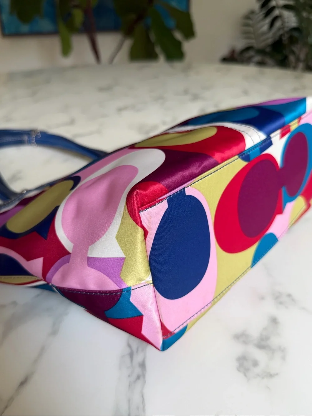Coach Y2K Op Art Signature Scarf Print Multicolor Satin Tote Shoulder Bag F15183
